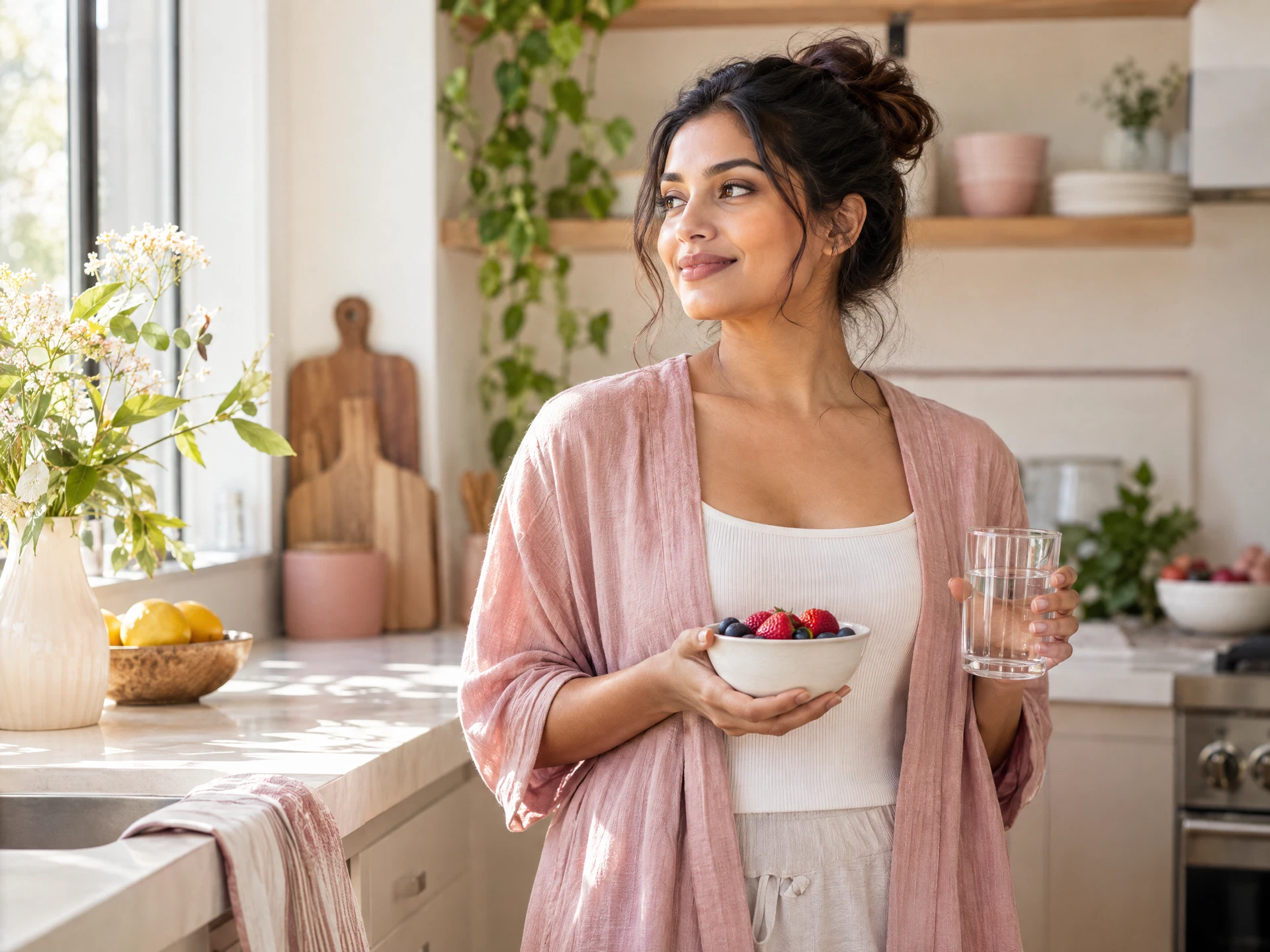 Woman building a small healthy morning habit